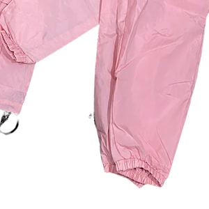 <b>Pink</b> Hooded Windbreaker <b>Tracksuit</b> Full Sleeve Waterproof Lightweight Polyester Casual <b>Set</b> With Logo Front Drawstring Closure - Product Image 3