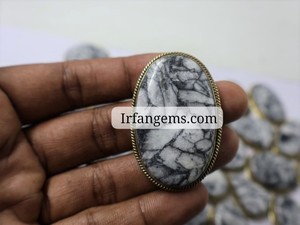 Lot en gros d'accessoires de mode, bijoux faits à la main pour femmes, pendentif rainuré en laiton avec cristal de jaspe pinolite 100% grande taille - Product Image 4
