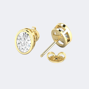 Pendientes de Diamantes Ovalados de 1.00CTW con Engaste de Bisel, Oro, Cultivados en Laboratorio, Color E-F, Joyería Minimalista Solitaria para Mujer, Par - Product Image 6