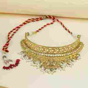 Luxury Tridha Jali Work Necklace 925 <b>Silver</b> Gold Plated Traditional Wedding <b>Choker</b> Jewelry for Women - Product Image 1
