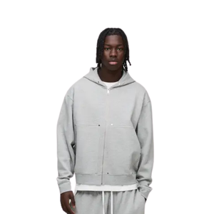 OEM <b>Men</b>’s Boxy Full Zip Hoodie Adjustable Cord Hood Split <b>Pouch</b> Pockets Wide Body Custom Sweatshirt Manufacturer - Product Image 1