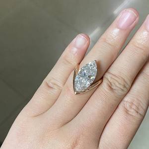 Anillo Solitario con Banda Cruzada y Diamante Cultivado en Laboratorio de 3.01CT, Corte Marquesa, Oro Amarillo Sólido de 14K para Mujer, Joyería de Regalo de Boda - Product Image 6