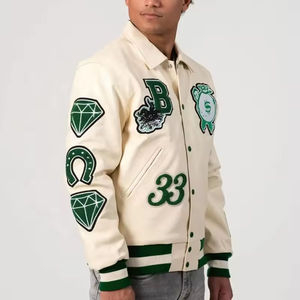Veste de baseball universitaire de haute qualité OEM, personnalisée avec des patchs brodés en chenille, veste varsity en cuir pour hommes - Product Image 5