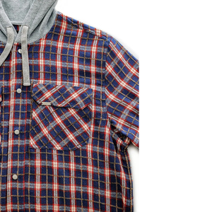 Chemise à carreaux à capuche en flanelle de coton doux, style streetwear personnalisé, fabrication sur mesure, marque privée, pour l'automne, à boutons. - Product Image 5