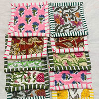 Ensemble de dessous-de-verre réversibles matelassés en tissu imprimé à la main, en coton, faits à la main, carrés, pour boissons, décoration de table à thé, motif floral coloré