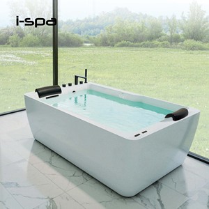 Fiance Freestanding Rectangle Bathtub with Whirlpool & Air Massage Neck Jet 1.8m <b>Acrylic</b> <b>White</b> Design for Indoor Villa Hotel Use - Product Image 1