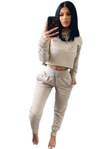 Crop Top Hoodie In Stock Women's Fitness Tracksuit Set Warm Long Sleeve Casual Custom Crop Top Hoodie - Product Image 6