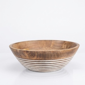 Grand bol de service décoratif en bois de manguier, centre de table rond artisanal sculpté à la main, style rustique pour maison moderne - Product Image 6