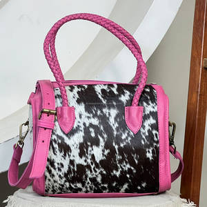 Bolso de Hombro Unisex de Cuero Genuino de Vaca con Pelo, Diseño de Lujo, Tamaño Mediano, Estilo Speedy, Asa Trenzada, para Viaje - Product Image 2