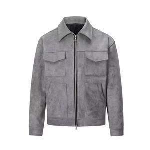 Men's Cow Skin <b>Suede</b> <b>Jacket</b> with Thickened Zipper Large Stand Collar Breathable Windproof Canvas Winter Blouson Casual - Product Image 1