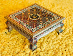 Modern Handmade Velvet Ottoman <b>Stool</b> with Back and Intricate Pattern Design for Home Furniture Decor Wedding Handi Programme - Product Image 2