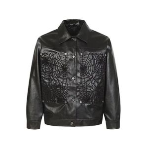 Chaqueta de Cuero Sintético Personalizada Estilo Vintage Urbano, Impermeable, Antidesgarro, con Detalle de Telaraña, de Alta Calidad, Estilo Hip Hop - Product Image 5