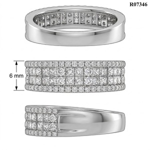 Hong Kong Supplier Jewellery Great Offer High Quality 18k White Gold Real Princess Cut Channel Setting Women's Wedding Half Band - Product Image 6