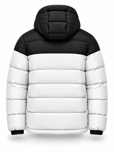 Men's Black White Color Block Hooded Puffer <b>Jacket</b> Waterproof Windproof <b>Casual</b> Zipper Front Polyester Wadding Winter Regular - Product Image 2