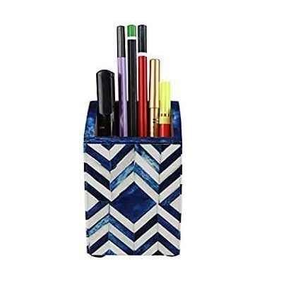 Nuevo Portalápices de Resina Azul con Incrustaciones de Hueso, Diseño Tradicional de Hojas, Patrón Cuadrado, Organizador de Escritorio de Madreperla para Escritorios - Product Image 1
