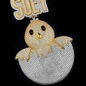 Pendentif personnalisé en moissanite sertie de pierres, breloque oiseau, collier lettre en argent sterling 925 plaqué or, bijoux - Product Image 1