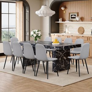 Set di Tavolo e Sedie da Pranzo di Lusso con Motivo in Marmo Nero, 200x100x76 cm, Piano in MDF Spesso 9 cm, Coppia - Product Image 2