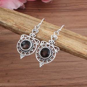 Pendientes de Cuarzo Ahumado Natural al por Mayor, Plata de Ley 925, Hechos a Mano, Piedra Preciosa Redonda, Joyería de Lujo para Mujer - Product Image 1