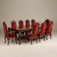 Ensemble de 10 chaises de salle à manger Denise, design antique européen, en bois massif, sculptées à la main, durables, avec dossier solide