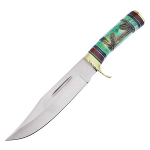 Couteau Bowie en acier inoxydable à lame fixe pour le camping en plein air, la chasse, le bushcraft, équipement utilitaire avec étui en cuir - Product Image 1