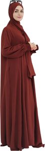 Women <b>Abaya</b> Hijab Robe Long Sleeve Maxi Solid Color High Neck Modest Cotton Dress Daily Wear Loose Fit Flared Hem - Product Image 5