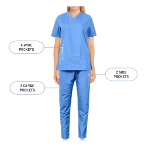 Nursing Uniform Sets Women's Fashion Lace-up Waist Short-sleeved Elastic Overalls <b>Scrubs</b> Nurse Uniforms for Hospital Top & Pants - Product Image 3