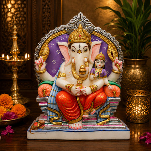 Murti de Ganapati en marbre pur Varada |   Idole artisanale du Dieu Ganesha |   Statue de Ganesh en marbre de qualité supérieure pour le temple à domicile |   18 pouces - Product Image 1