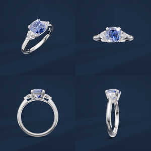 Bague de fiançailles classique pour femme avec diamant de laboratoire taille coussin, en platine PT950, saphir bleu central certifié IGI - Product Image 5