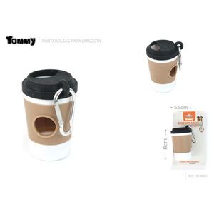 Dispensador de bolsas para excrementos de mascotas Yommy, estilo taza de café de 8 cm con mosquetón para perros - Product Image 1