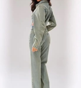 Ladies Long Sleeve Denim Jumpsuit Classic Jean One Piece Fashion Outfit Wholesale Supplier Factory <b>Playsuit</b> Overalls Trousers - Product Image 2