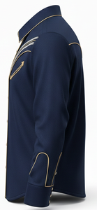 Anti-Wrinkle Floral Embroidered Single Breasted Button-<b>Down</b> Front Logo Full Sleeve 100% Polyester Regular Fit Luxury Men's Shirt - Product Image 3