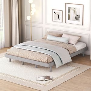 Letto a piattaforma galleggiante in legno, design moderno, misura Queen, colore grigio - Product Image 3