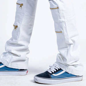 OEM ODM <b>Men</b> <b>White</b> Zipper <b>Jeans</b> Stylish Streetwear Distressed Ripped <b>Slim</b> <b>Fit</b> Casual Denim Pants with Multiple Pocket Design - Product Image 6
