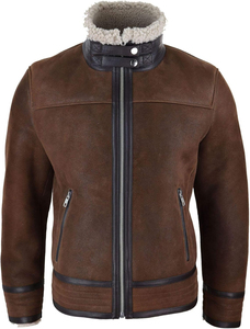 Men's Brown <b>Suede</b> Bomber <b>Jacket</b> With Sherpa Lining Zipper Closure Moto Biker Style Winter Coat Thick Windproof - Product Image 5