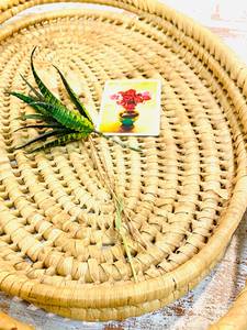 Handwoven Rattan Serving Tray with Handles Round Rattan Tray for Table Decor <b>Rectangular</b> Cane Serving Tray - Product Image 3