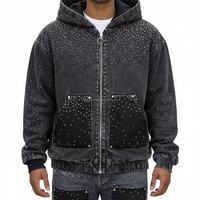 Survêtement unisexe à strass, coupe oversize, à capuche zippée, personnalisable OEM, vente en gros