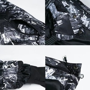 <b>Men</b> Waterproof Ski & Snowboarding Jacket <b>Black</b> Grey White Abstract Print Hooded Snow Coat Powder Skirt Insulated Zipper Closure - Product Image 3