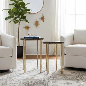 Home Highlight Modern <b>Marble</b> Top Nesting Coffee <b>Tables</b> With Gold Metal Frame For Living Room Furniture - Product Image 5