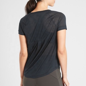 Wholesale <b>Top</b> Quality Custom Tech Fleece Slim Ladies Short Sleeved Curved Hem Crew Neck Running Wear T Shirts - Product Image 5