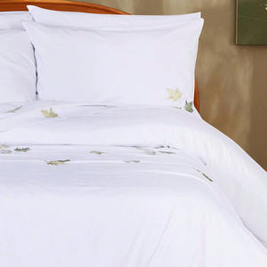 Wholesale Custom Cotton Satin Bedding Sets Embroidered Pretty Leaves <b>Duvet</b> <b>Cover</b> Pillowcases Wearable for Home Hotel Wedding - Product Image 2