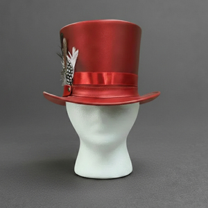 Premium quality custom made Handmade Red Leather <b>Top</b> Hat With <b>Feathers</b> Steampunk Victorian Festival Cosplay Hat - Product Image 3