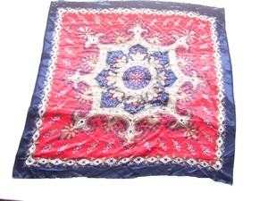 Elegant Women's Square Silk <b>Scarf</b> Floral Printed <b>Red</b> Navy Blue Satin Shawl Multi-Functional Fashion Accessory All Seasons - Product Image 4