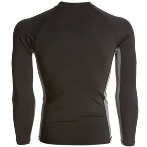 Men's Long Sleeve Rash Guard Black Gray Color Blocked Quick Dry Polyester Compression Shirt - Product Image 4
