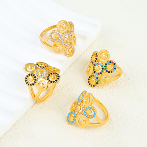 Bohemia Style Fashion <b>Gold</b> Plated <b>Ring</b> 21k <b>Gold</b> Color Zircon Dubai <b>Cocktail</b> <b>Rings</b> for Women Wedding Party Jewelry - Product Image 2