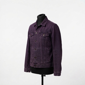 Veste en jean 100 % coton respirant couleur unie pour l'hiver, col montant, coupe classique, logo frontal - Product Image 3
