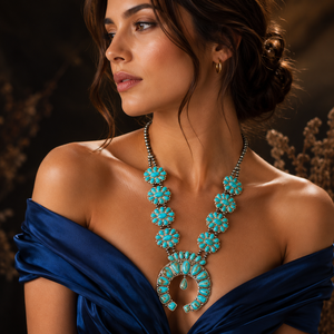 Collier Bohème Grand Turquoise Fait Main Squash Blossom, Bijou Statement Style Sud-ouest pour Femme, Idéal Cadeau - Product Image 4