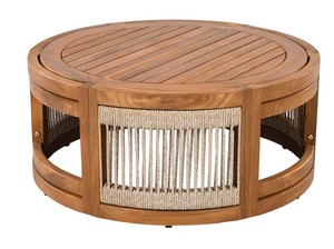 Wood Rope Outdoor Sofa Set <b>Patio</b> Conversation Furniture <b>Round</b> Coffee <b>Table</b> Garden Seating - Product Image 4
