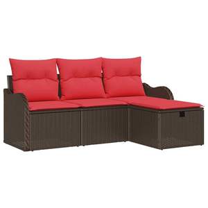 Juego de jardín de ratán sintético marrón y rojo de 4 piezas con cojines, juego de sofás - Product Image 2