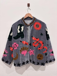 Casual <b>Dresses</b> Boho Velvet Jacket With Hand Embroidery Pattern Full Sleeve Loose Fit Crew Neck <b>All</b> Seasons Wear - Product Image 2