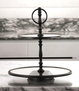 2 Tier Glass & Metal Cake Stand Export Quality Round <b>Cookie</b> & Cupcake Display Smoke Glass Black Matte Made in India - Product Image 2